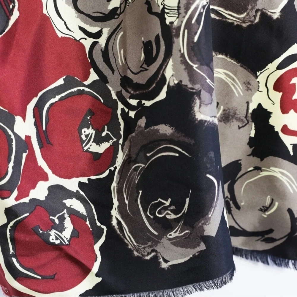 Talbots floral print square scarf silk maroon soft autumn fall vibes academia - Picture 3 of 4